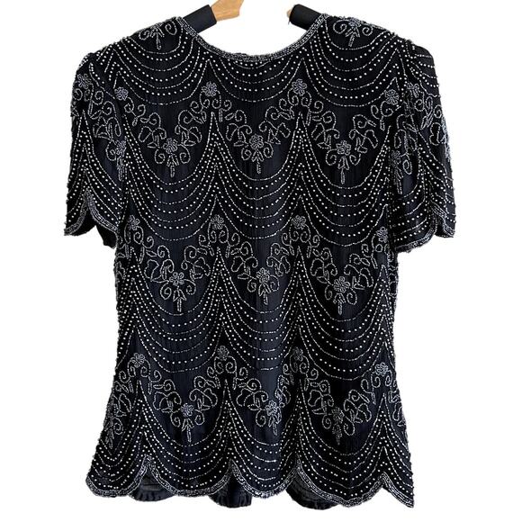 Vintage Papell Boutique Evening Womens Silk Beaded Top Black Size Small‎ Elegant - Picture 1 of 5